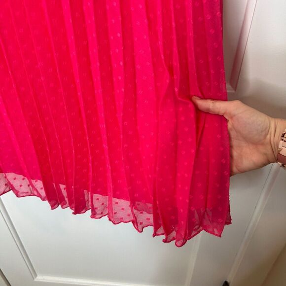 ASOS DESIGN Textured Pleated Shirred Midi Dress Hot Pink size 0 Smocked - Picture 9 of 11